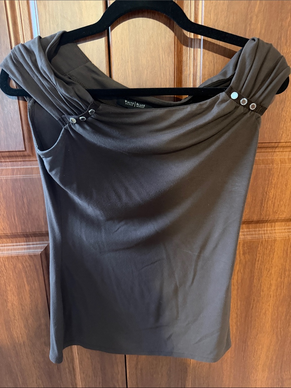 WHBM Sleeveless Draped Top with Button Details - Brown. Size XS